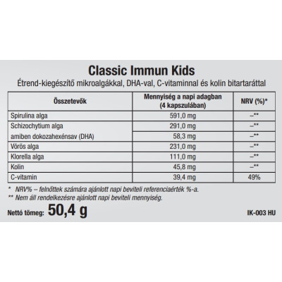 Classic zöld alga Kids kapszula, gyerekek részére , 1 doboz, 120 db-os kiszerelés